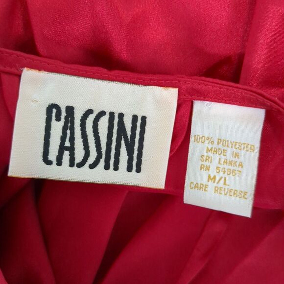 Cassini intimates robe red lace trim floor length m/l vintage lingerie - Picture 2 of 2